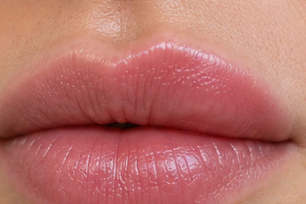 Nahaufnahme von Lippen mit leichter ungleichmäßiger Schwellung als Symbolbild nach einer Hyaluronbehandlung